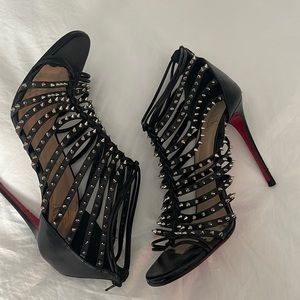 Christian Louboutin leather spiked peep toe bootie